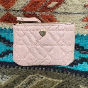 Betsy Johnson Change Purse Make Up Bag Wallet Zipper Blush Pink Quilted Heart